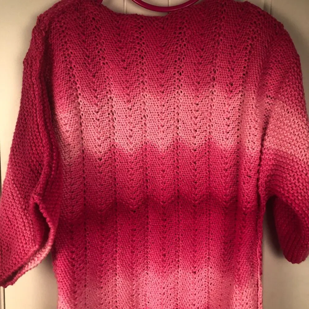 Hand Knitted Womens Sweater Pink Ombre Small Coquette Y2K Cottage Grandma Retro - Picture 7 of 8
